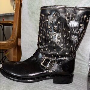 Frye Black Studded Moto / Combat Boots